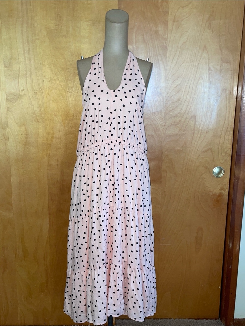 Maurices Pink and Black Polka Dot Halter Maxi Dress -nwt